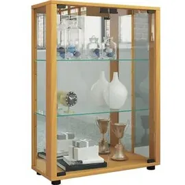 VCM Glasvitrine Sintalo, mit Spiegelrückwand, stehend, 2 Fachböden, 60 x 80 x 25cm, buche