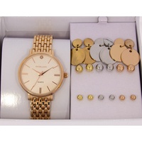 Schmuckset für Damen 10 teilig Farbe rosegold Armbanduhr 9 Paar Ohrstecker