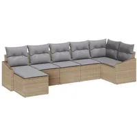 VidaXL 7-teiliges Garten Essgruppe mit Kissen Beige Poly Rattan