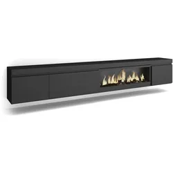 SKRAUT HOME Wohnzimmer TV-Schrank, Viel Stauraum, 288x35x45cm, Großes TV-Format, XXL-Elektrokamin, Hängend, Moderner Stil, Schwarz - 495_102