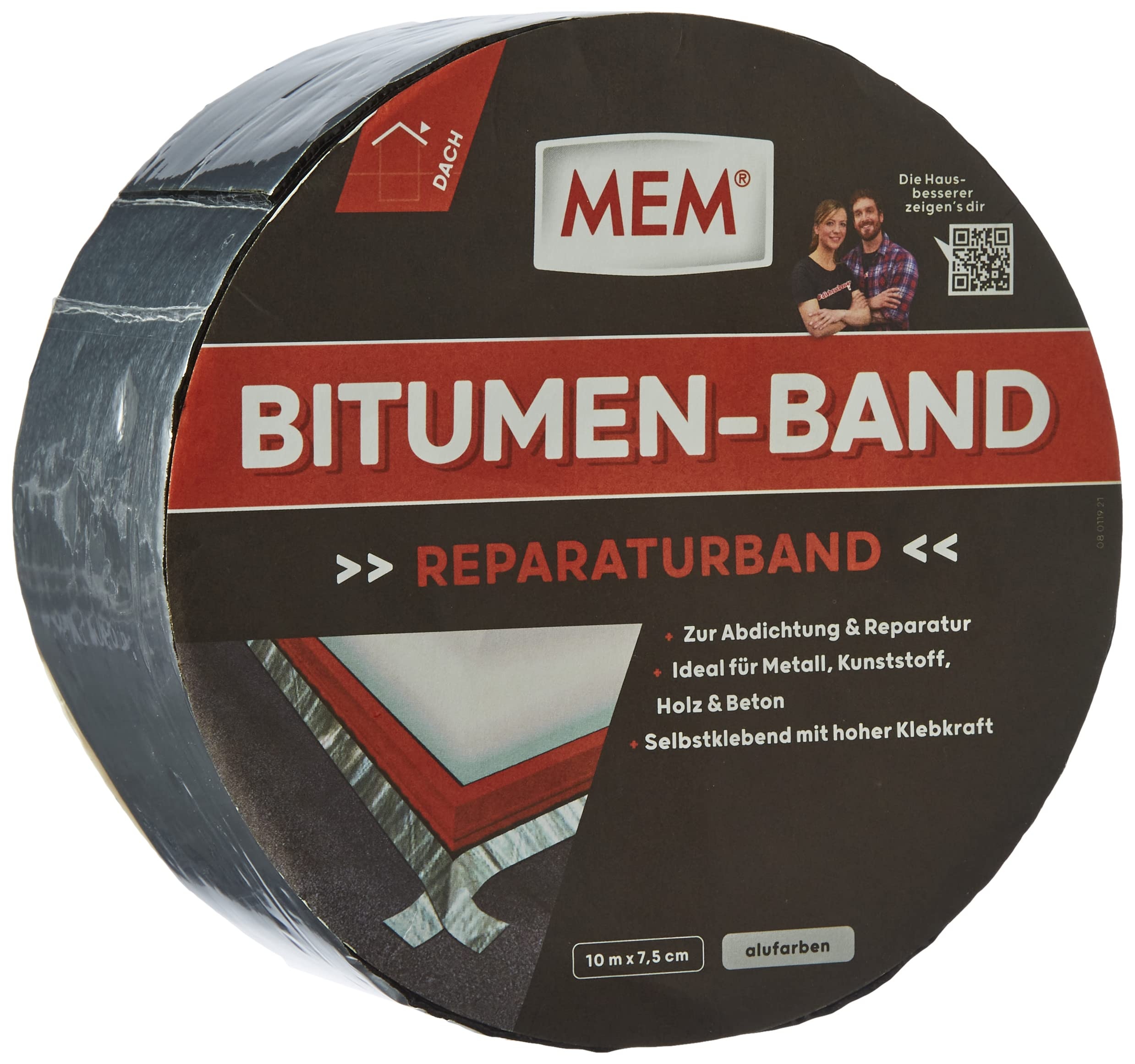 MEM Bitumen-Band, Selbstklebendes Dichtungsband, UV-beständige Schutzfolie, Stärke: 1,5 mm, Maße: 7,5 cm x 10 m, Farbe: Aluminium