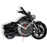 Smotly Vinyl Wanduhr, Motorrad Form Wanduhr mit LED Nachtlicht Funktion, Wanduhr Geschenk für Autoliebhaber Home Decor (Schwarz)