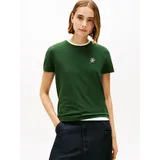 Tommy Hilfiger Damen T-Shirt Kurzarm Script Regular Fit, Grün (National Forest), XS - XS