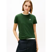 Tommy Hilfiger Damen T-Shirt Kurzarm Script Regular Fit, Grün (National Forest), XS - XS