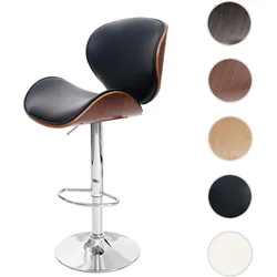 Barhocker Foxrock, Barstuhl, Holz Bugholz Retro-Design ~ Walnuss-Optik, Kunstleder schwarz