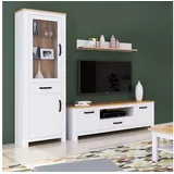 Homestyle4u 2495, Stilvolle Vitrine Highboard in Weiß Eiche Landhausstil 64cm breit mit Schublade Wohnzimmerschrank Glas