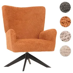 Lounge-Sessel HWC-N65, Cocktailsessel Polstersessel Relaxsessel, drehbar, Stoff/Textil Chenille Metall ~ terracotta