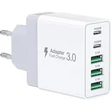 USB C Wandladegerät 50W Schnellladegerät 5 Port USB C Stecker mit Mehreren PD20W und QC3.0 Mehrloch Ladestecker USB C Ladeadapter für iPhone 16 15 14 13 12 11 Pro Max Plus XR XS 8, iPad, Samsung