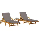 vidaXL Sonnenliegen 2 Stk. mit Tisch 200 x 68 x 30-83 cm Massivholz Akazie