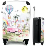 MuchoWow Handgepäckkoffer Einhorn - Regenbogen - Kinder - Mädchen - Auto, 4 Rollen, Handgepäck Kinder Trolley Rollkoffer Kleine Reisekoffer mit 4 Rollen - Cabin Size < 55x40x23 & 55x40x20 cm - Kinderkoffer - Kabinenkoffer - Boardgepäck bunt