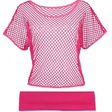 IKOPFLN 80er Jahre Neon Outfit Set Netzshirt mit Haarband-Aerobic Kostüm-Mottoparty Kleidung|Retro Party Motto Party | Retro Party Motto Mode Retro Tanzzubehör