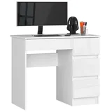 Home Collective Computertisch, Bürotisch, 4 Schubladen mit ausziehbarer Tastaturablage, 90 x 50 x 77 cm, 16 mm stark, abriebfeste Laminatplatte mit ABS-Kante, weiß Hochglanz