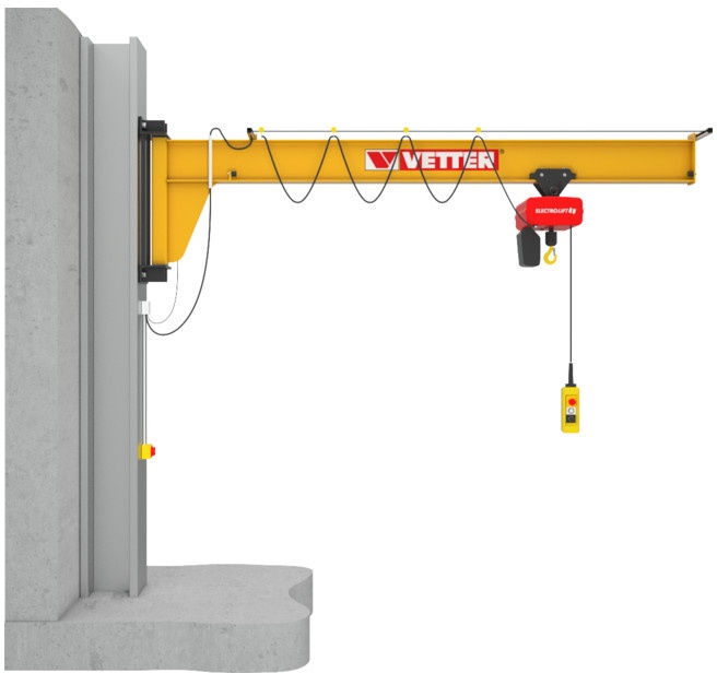 Vetter Wandschwenkkran ASSISTENT + Standard-Lagerkonsole + Elektrokettenzug 250kg, 4,0m