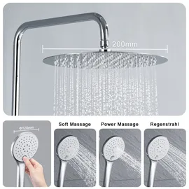 JOHO Edelstahl Duschset ohne Armatur, Chrom Duschsystem, Regendusche set, Überkopfbrause set, Duschgarnitur, Kopfbrause D20cm