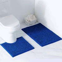 MoYouno 2-teiliges Badematten-Set Rutschfester Sockel-Set Badematte, wasserabsorbierend, Badewannenteppich, U-förmige Toiletten-Sockelmatte, Duschteppiche (Blau)