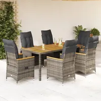 VidaXL 7-tlg. Garten-Essgruppe mit Kissen Grau Poly Rattan