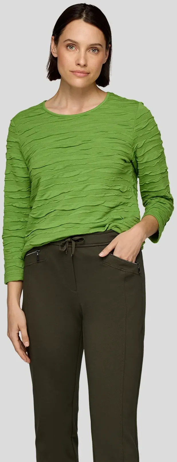 3/4-Arm-Shirt RABE, Damen, Gr. 48, farn, Jersey, Obermaterial: 68% Viskose, 28% Polyester, 4% Elasthan, Strukturmuster, regular fit taillenbedeckt, Rundhals, Shirts 3/4-Arm-Shirt, mit Struktur Muster