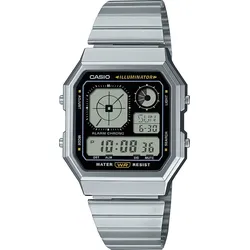 Chronograph CASIO VINTAGE, schwarz, edelstahlfarben, Armbanduhren, Damen, Quarzuhr, Armbanduhr, Damenuhr, Herrenuhr, Edelstahlarmband, digital