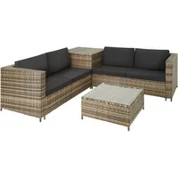 Tectake tectake® Rattan Lounge, für 4 Personen, große Aufbewahrungsbox, mit Sicherheitsglasplatte