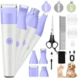 Muaket 4 in 1 Leise Schermaschine Katze Set, Pfotentrimmer für Hunde mit 2 Geschwindigkeiten, USB-Wiederaufladbar Pfotentrimmer Hundeschermaschine für Katzen Pfoten, Augen, Ohren, Gesicht, Körper Lila