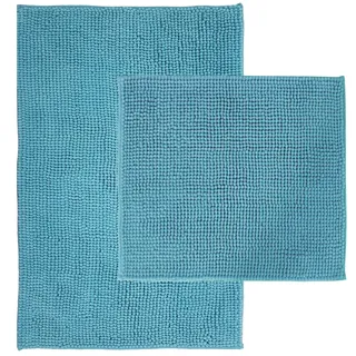 nyvi Badematten Set Chenille Rechteckig - Badezimmerteppich - Rutschfest, Saugfähig, Schnell Trocknend, Fußbodenheizung geeignet, Waschbar, Weich Farbe:Aqua;Größe:Set 45x50 + 50x80 cm