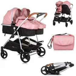 Chipolino Geschwisterkinderwagen Duo Smart klappbar umbaubar verstellbar Fußsack rosa
