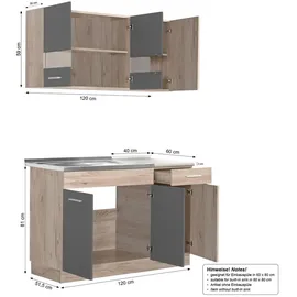 Homestyle4u Küchenzeile 120 cm Grau Eiche