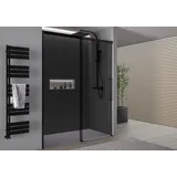 nextrend - gmbh Nischendusche mit Schiebetür DX906 FLEX - Soft-Close - 8 mm - Nano graues Glas - Profile - Schwarz matt - Breite wählbar, Breite:1100 mm - Schwarz/Grau