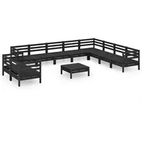 vidaXL 11-tlg Garten-Lounge-Set Massivholz Kiefer Schwarz