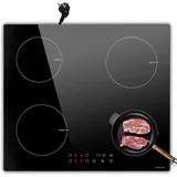 Noxton - Domino Induktionskochfeld 60cm, 3500W, 220-240V Autarkes Induktionskochfeld 4 Platten Einbau mit Stecker, Touch-Bedienung, 9 Heizstufen,