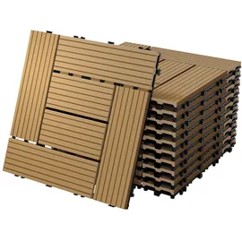 ECD Germany WPC Terrassenfliesen Teak 30 x 30 cm 11 St.