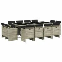 VidaXL 13-tlg. Garten-Essgruppe mit Kissen Hellgrau Poly Rattan