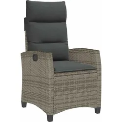vidaXL Gartensessel mit Beistelltisch Verstellbar Grau Poly Rattan, Garten Liegestuhl, Outdoor Stuhl, Sessel, Gartensessel, Stuhl, Gartenstuhl