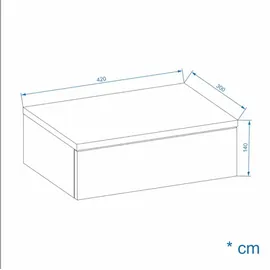 komto Wandregal mit Schublade Honing Eiche - Nachttisch Hängend 2er Set Nachttisch Wandmontage Wandschublade Nachtschrank Hängend | Monaco 46 x 30 x 15 cm