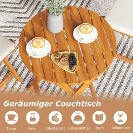 Goplus 3tlg. Gartenmöbel Set Akazienholz klappbar Rundtisch 2 Stühlen Kissen Beige - Beige