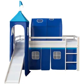 Homestyle4u Hochbett 90 x 200 cm Kiefer massiv lackiert blau