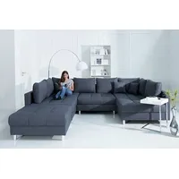 riess-ambiente Wohnlandschaft KENT 305cm anthrazit, Einzelartikel 1 Teile, Wohnzimmer · XXL · U-Form · Federkern · Stoff · Hocker & Kissen grau