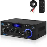 HiFi Verstärker mit Bluetooth, Mini Stereo Audio Amplifier Anlage 2.0 Kanäle 400W X 2 Endverstärker mit FM-Radio, BT, MIC, SD/USB-Eingang, Audiokabel für Heimkino Lautsprecher
