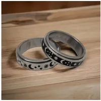 Eyecatcher Fingerring Anti Stress Ring Sonne Mond Sterne Astronomie Anxiety schwarz US 11