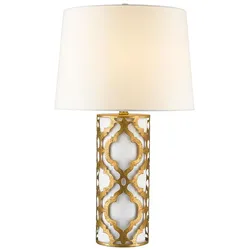 Tischlampe Arabella mit 1 Licht, Antik-Gold, Schirm in Elfenbein mit weißem Schirm
