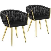 Tectake Esszimmerstuhl Astano Samt schwarz/gold 2er Set
