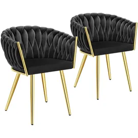 Tectake Esszimmerstuhl Astano Samt schwarz/gold 2er Set