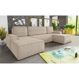 Sofnet Wohnlandschaft Cord U-Form 3-Sitzer Beige