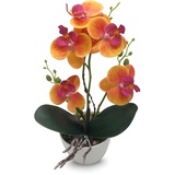 Qucover Orchideen Künstlich Orange 31cm Künstliche Orchideen im Topf Klein Kunstpflanze Orchidee Wie Echt mit Weißen Keramiktöpfen für Tischdeko Wohnzimmer Badezimmer