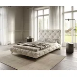 DeLife Polsterbettgestell Nayara 140x200 cm Bouclé Creme-Weiß, Polsterbetten