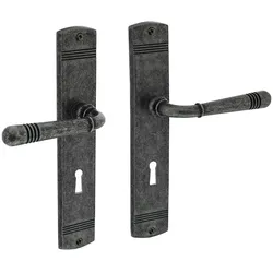 MS Beschläge Schildgarnitur Türbeschlag Antik Grau Türdrücker Langschild Buntbart 8-72mm
