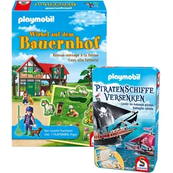 Schmidt - Playmobil 2er BUNDLE  - Suchspiel Wirbel auf dem Bauernhof + Piratenschiffe versenken