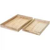 Mendler 2er Set Schale T285, Serviertablett Frühstückstablett Holztablett Dekotablett, Shabby-Look ~ naturbraun