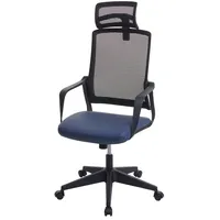 Mendler Bürostuhl HWC-J52, Drehstuhl Schreibtischstuhl, ergonomisch Kopfstütze, Kunstleder blau-grau
