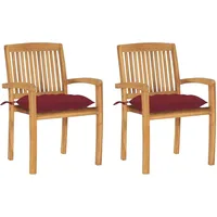 VidaXL Gartenstühle 2 Stk. mit Weinroten Kissen Massivholz Teak